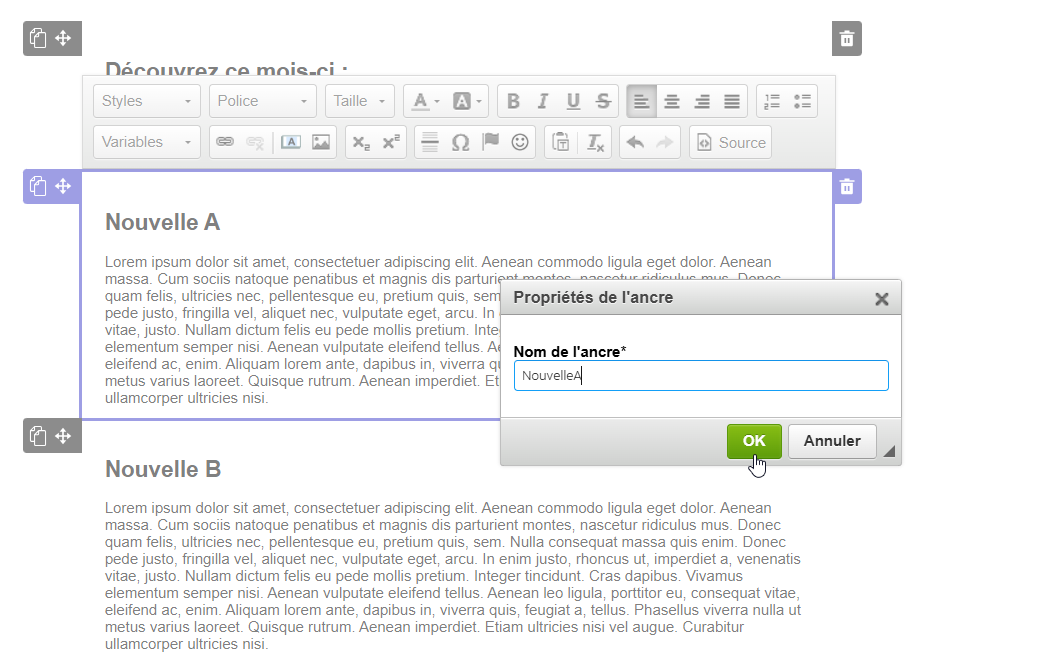 Propri&eacute;t&eacute;s de l'ancre