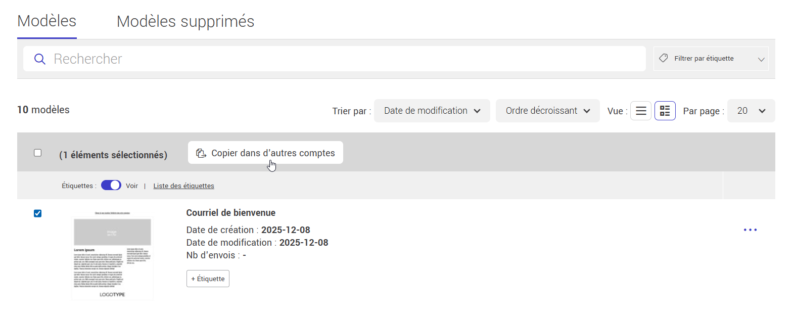 S&eacute;lectionner les mod&egrave;les &agrave; transf&eacute;rer