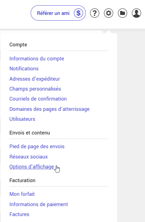 Param&egrave;tres et configurations : Options d'affichage
