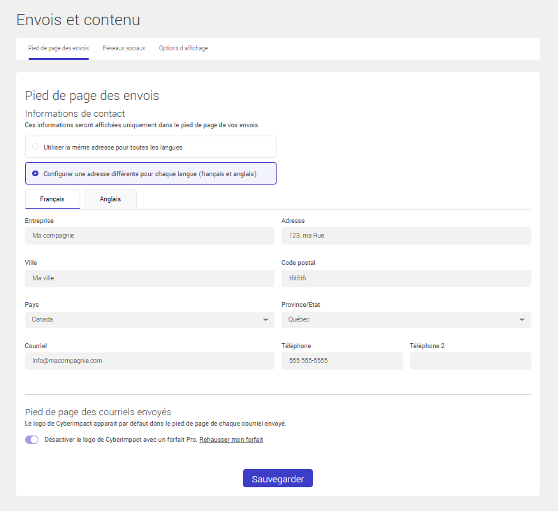 Configurer une adresse diff&eacute;rente pour chaque langue