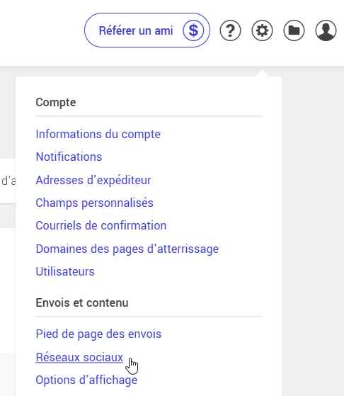 Param&egrave;tres et configurations : R&eacute;seaux sociaux