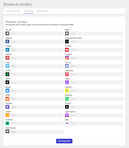 Configuration des r&eacute;seaux sociaux au compte